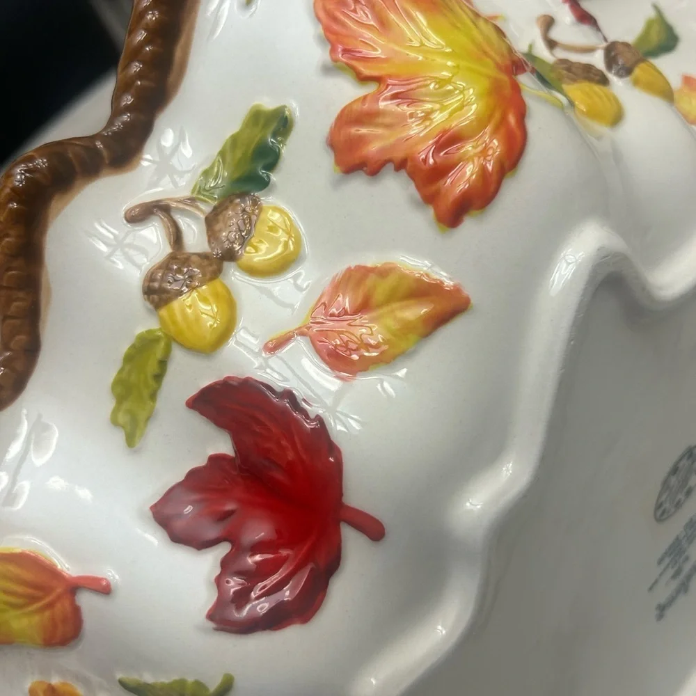 Temp-Tations Orange Leaf-Shaped Decorative Serving Bowl with Gold Trim